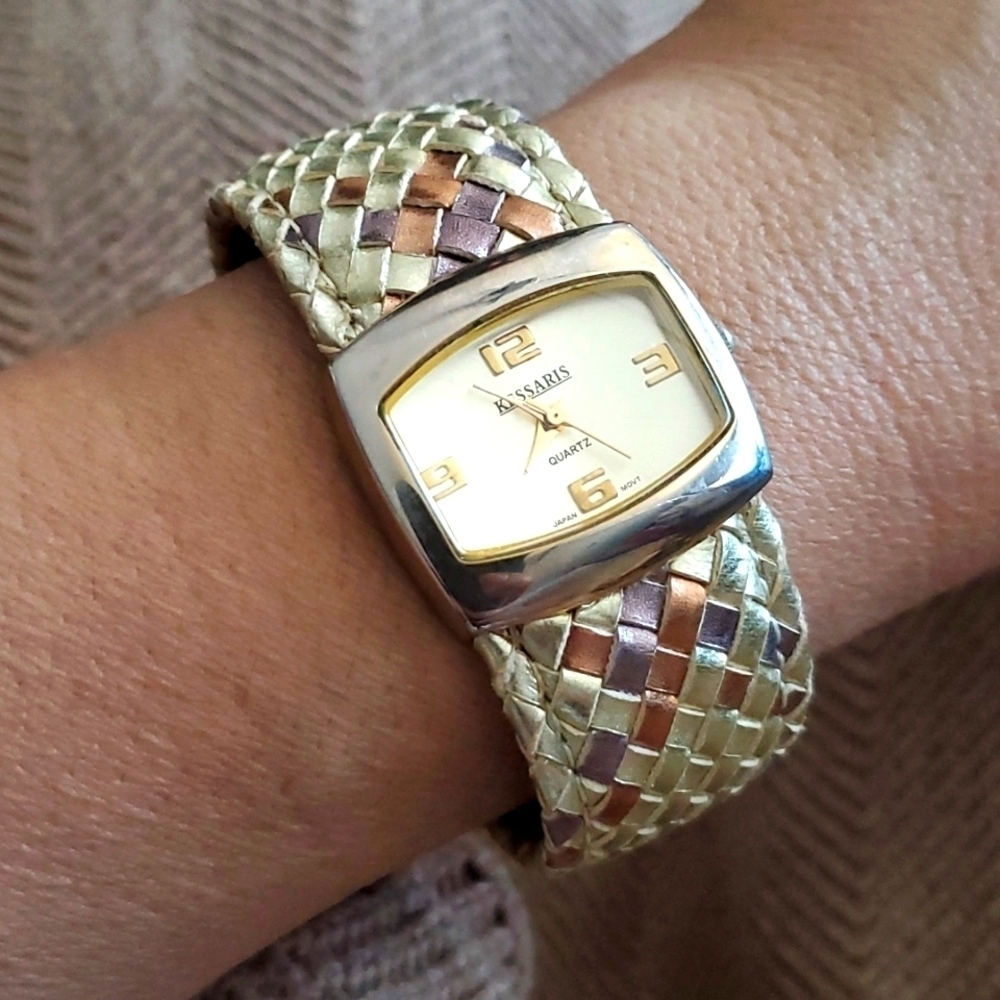VINTAGE KESSARIS QUARTZ WATCH GOLD  BRAIDED FESTIVAL FLEXIBLE  BAND